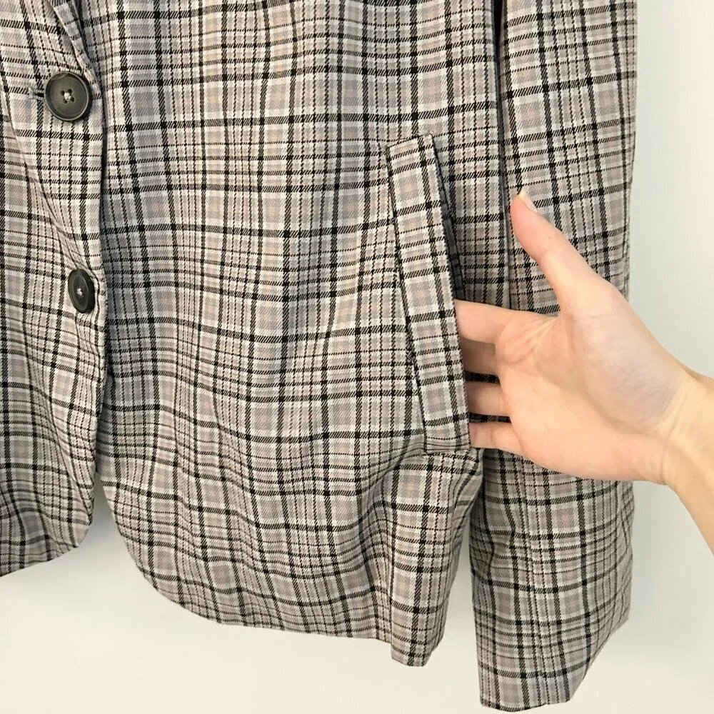 Free People We the Free Cali Oversized Plaid Blazer in Neutral Combo XL NWOT